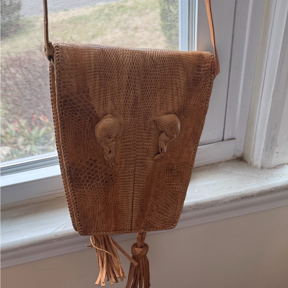 Brown Leather Crossbody Bag with Tassel Detail